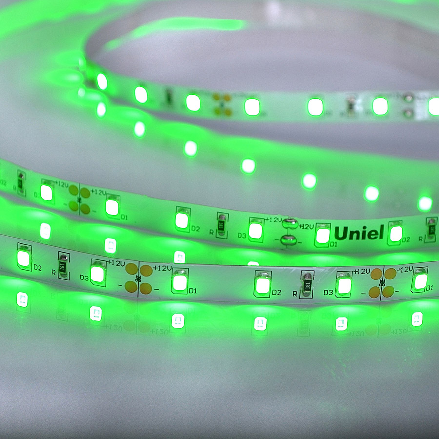 ULS-M11-2835-60LED/m-8mm-IP20-DC12V-4,8W/m-5M-GREEN PROFI катушка в герметичной упаковке  в Москве 